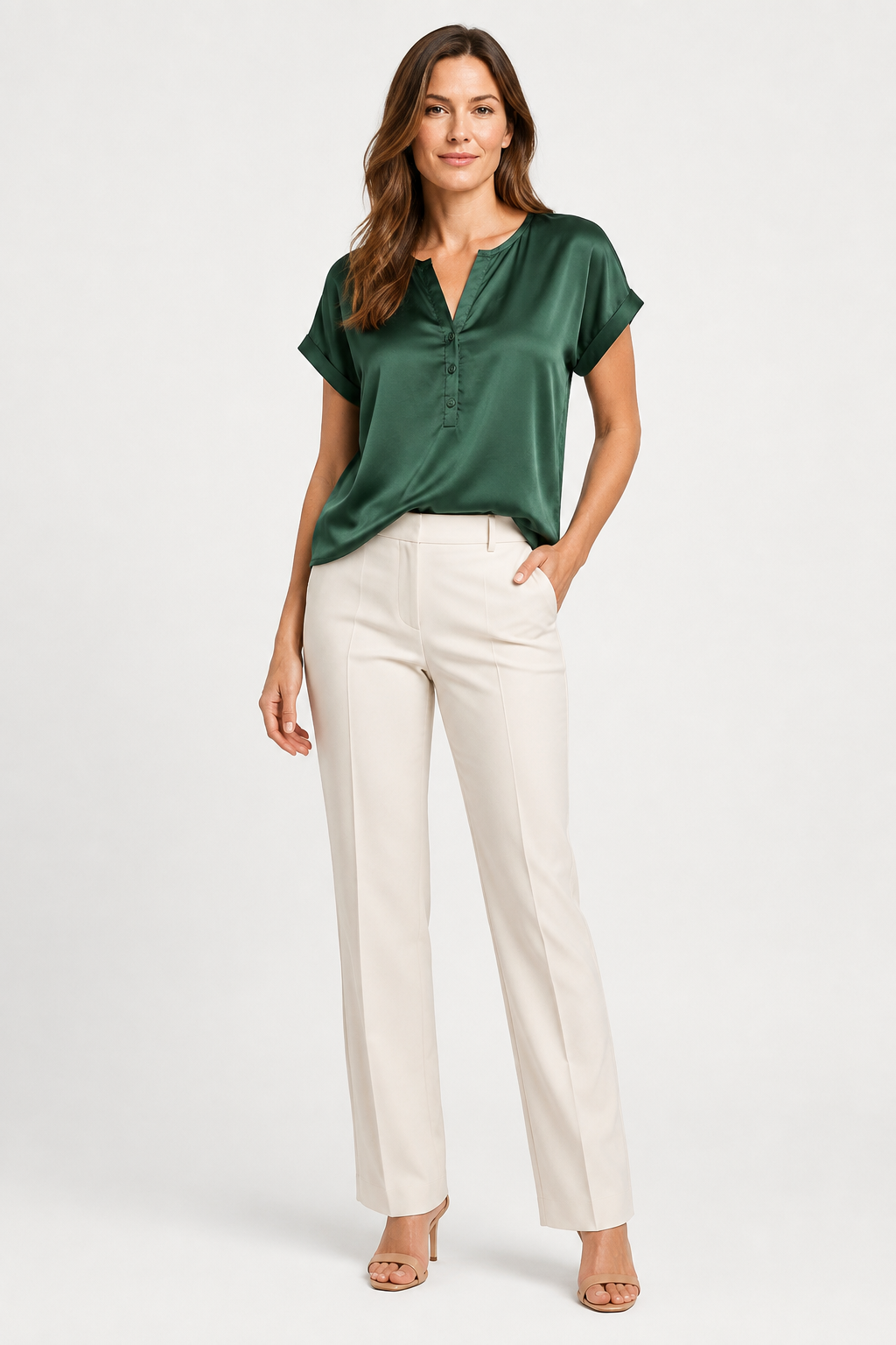 NOMU | Women’s V-Neck Button Detail Short Sleeve Blouse
