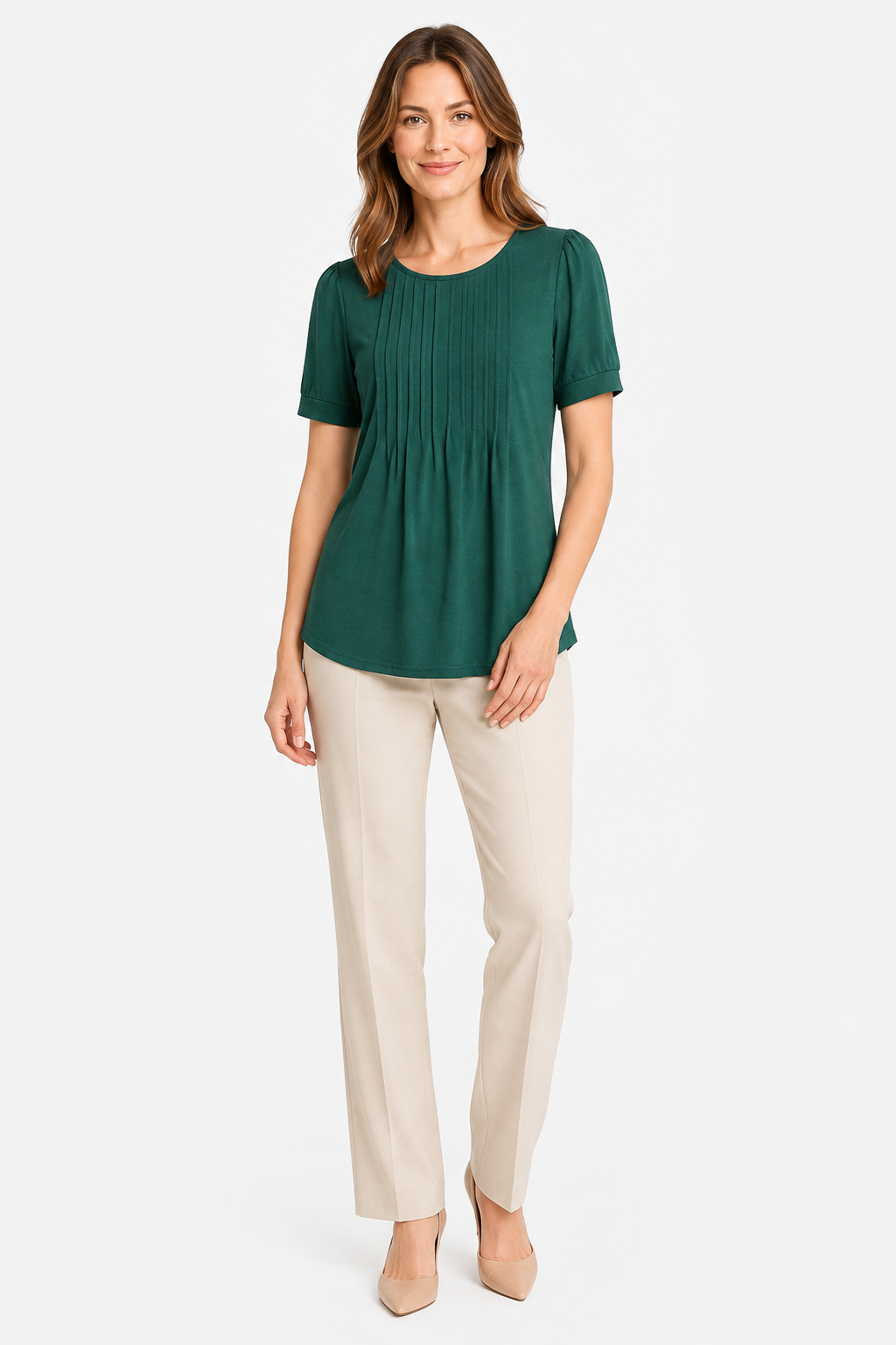 NOMU | Women’s Pleated Front Short Sleeve Blouse