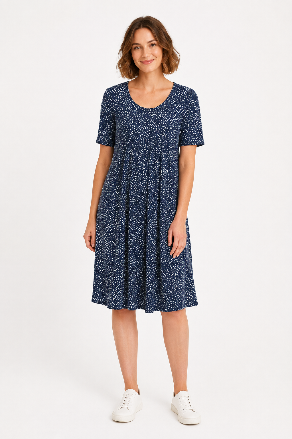 NOMU | Women's Floral Print Midi Dress – Short Sleeve Relaxed Fit
