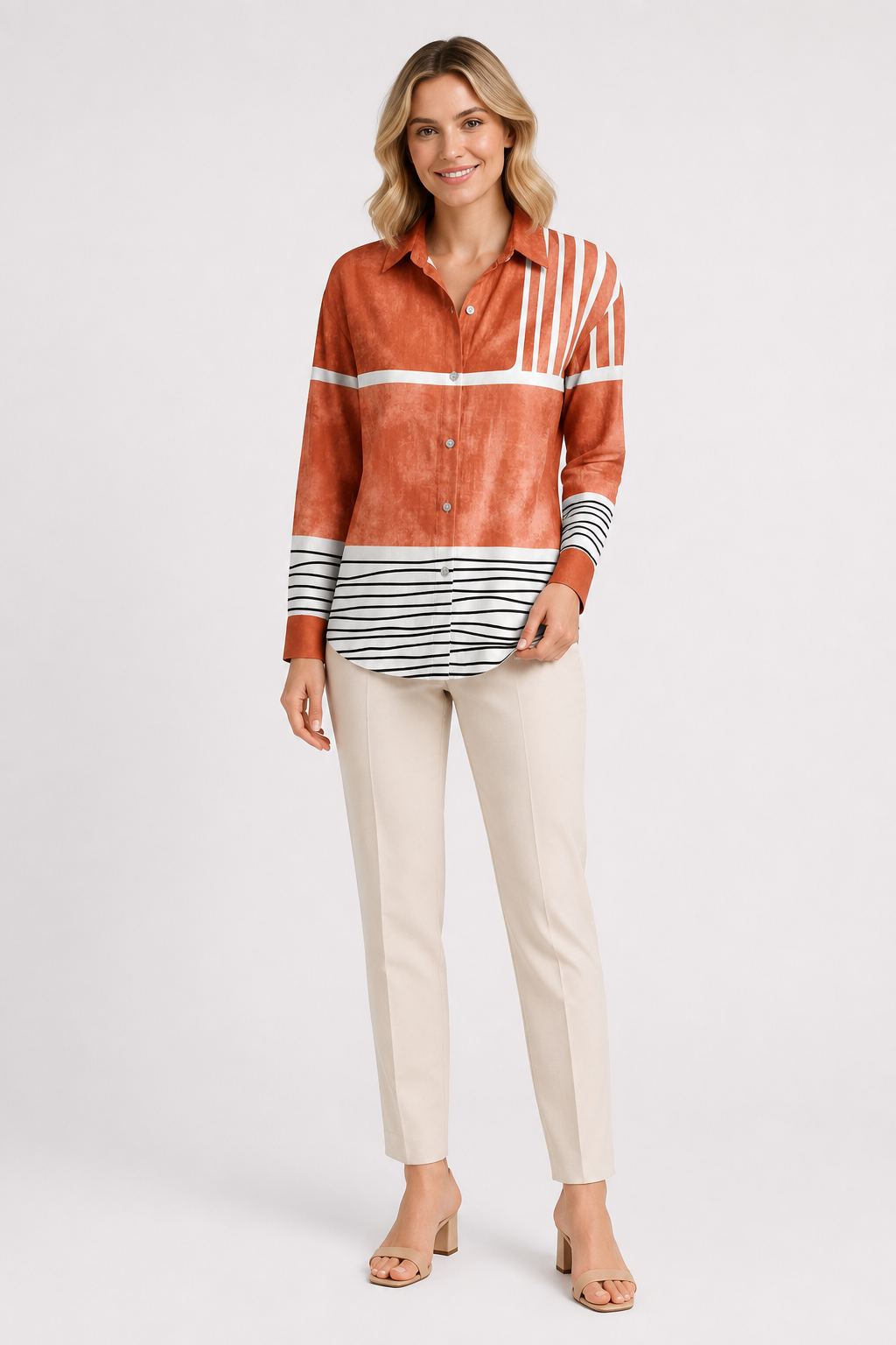 NOMU | Women’s Long Sleeve Abstract Print Button Blouse