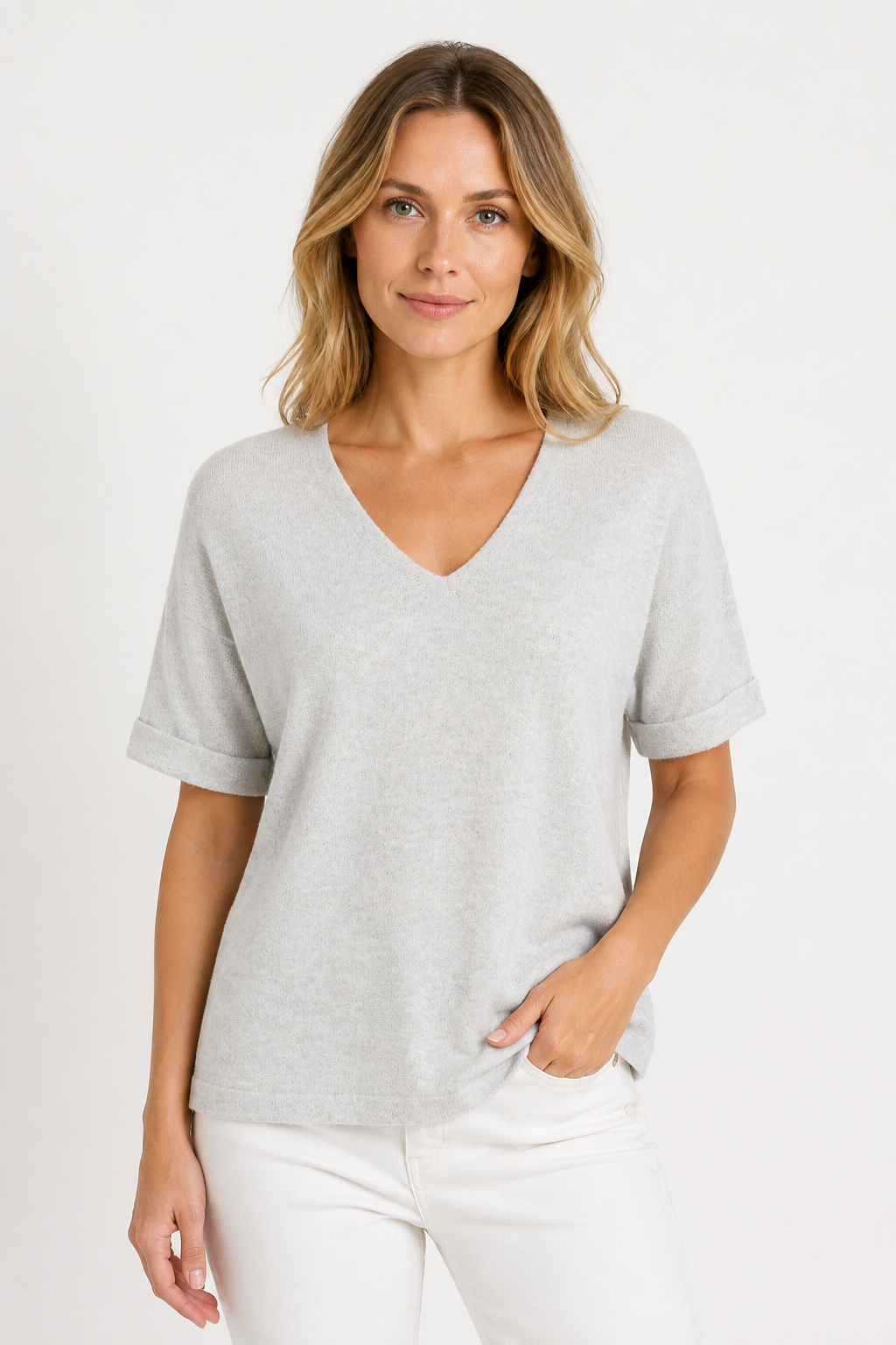 NOMU | Women’s V-Neck Short Sleeve Knit Top
