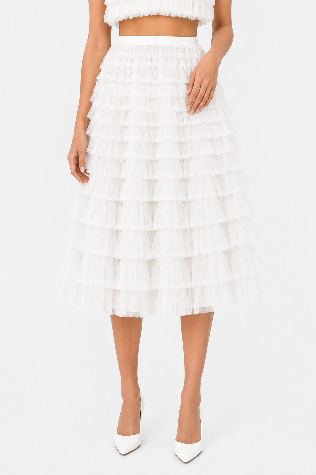 NOMU | Women’s Layered Ruffle Tulle Midi Skirt