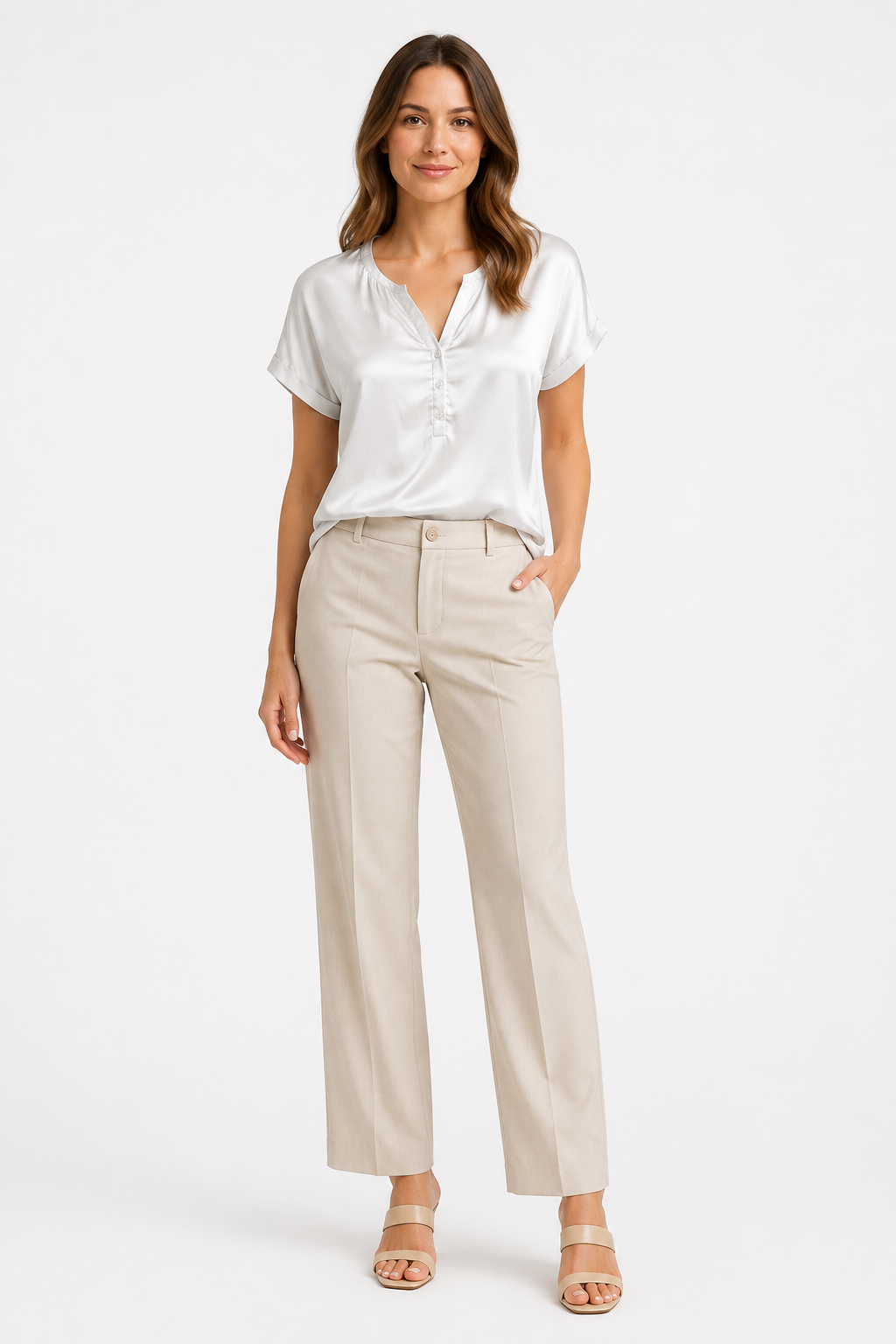 NOMU | Women’s V-Neck Button Detail Short Sleeve Blouse