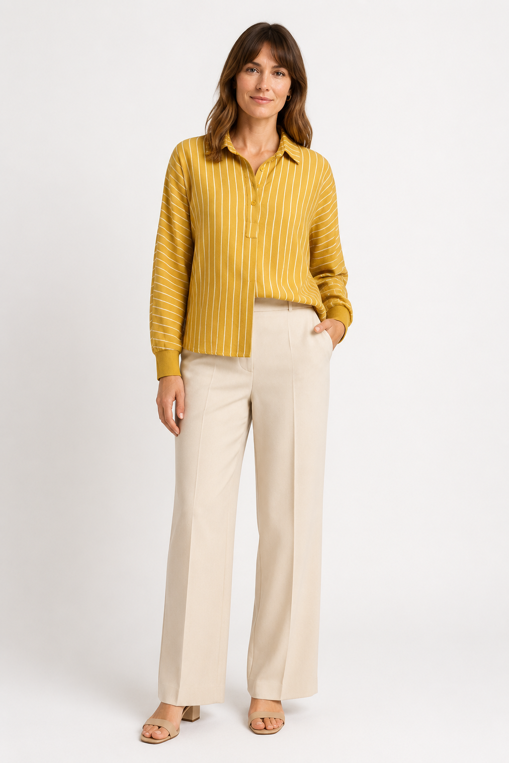 NOMU | Women’s Striped Long Sleeve Button Blouse